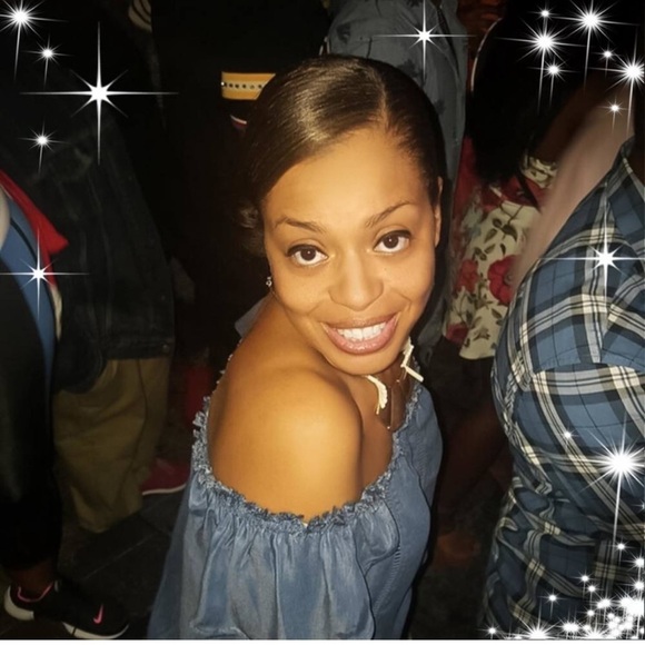 DESIGN LAB LORD & TAYLOR Blue Off-Shoulder Women's Top - Picture 3 of 13